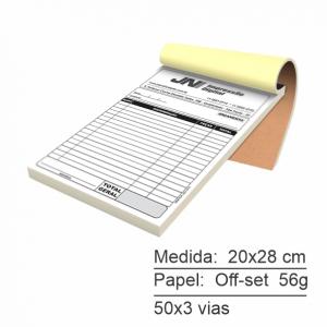 Talões - 3 vIAS Papel Off-set 53g 20x28 cm 1x0 cor  Refile e Grampo 